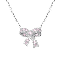 Silver Bow pink Necklace with Cubic Zirconia