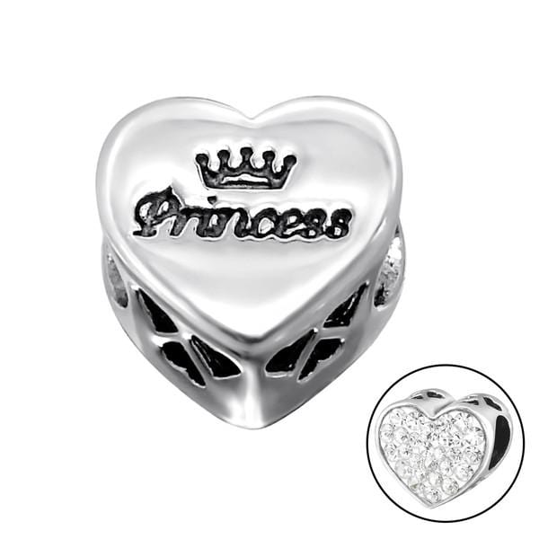 Silver Heart Princess Crystal Charm Bead