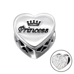 Silver Heart Princess Crystal Charm Bead