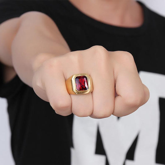 Red Stone  Square Signet Rings for Men