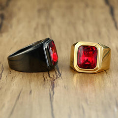 Red Stone  Square Signet Rings for Men