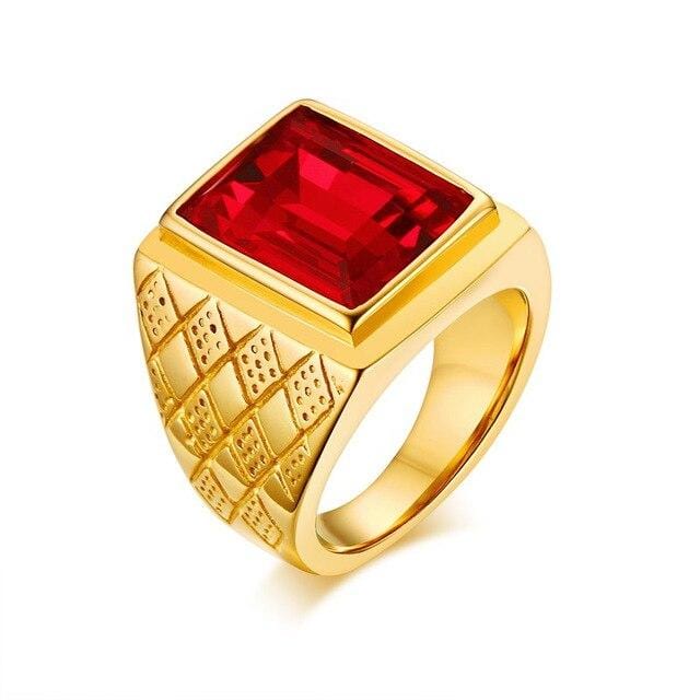 Mens Stainless Steel Red Signet Wedding Band Ring