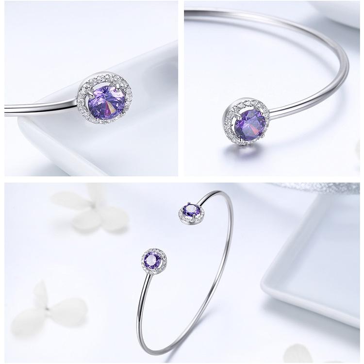 Sterling Silver Round Purple Cubic Zirconia Bangle Bracelet