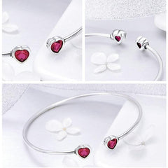 Sterling Silver Women Cuff Red CZ Bangle Bracelet