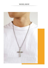 Mens Steel Cross Necklace