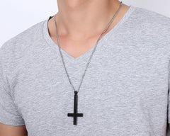 Stainless Steel Inverted Cross Pendant Necklace