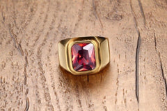Red Stone  Square Signet Rings for Men