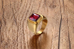 Red Stone  Square Signet Rings for Men