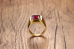 Red Stone  Square Signet Rings for Men