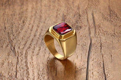 Red Stone  Square Signet Rings for Men