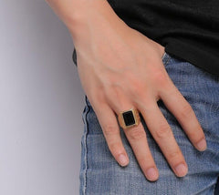 Men Black Stone Signet Ring