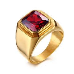 Red Stone  Square Signet Rings for Men