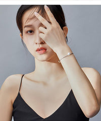 Open Silver & Pearl Bangle Bracelet