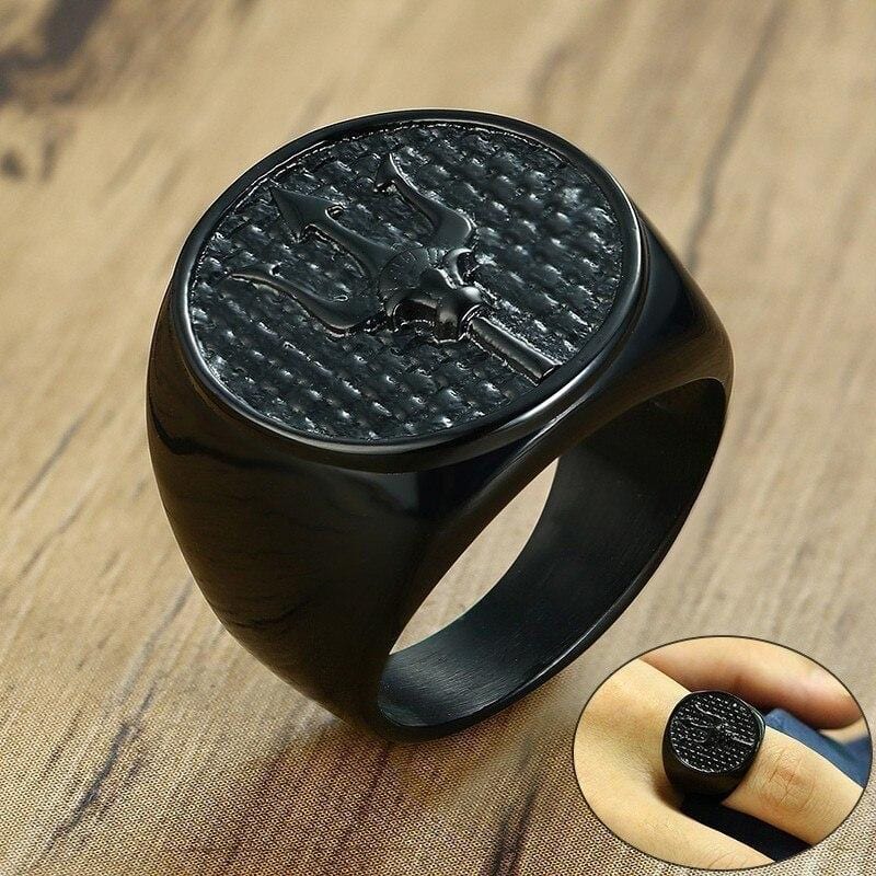 Stainless Steel Mens Black Signet Ring