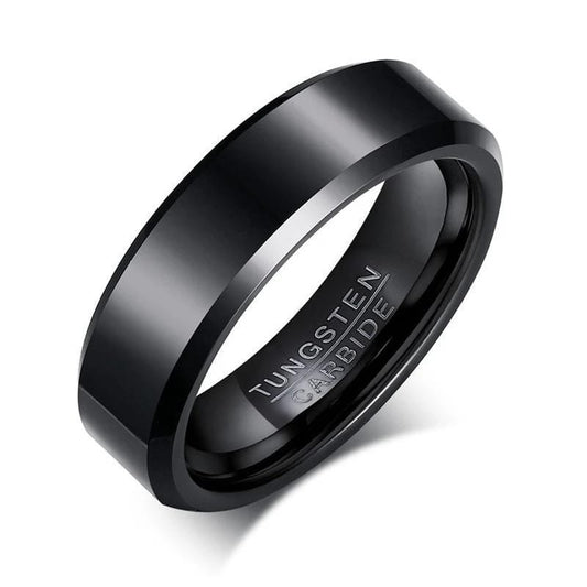 Tungsten Carbide Silver Plated Mens Ring  Black