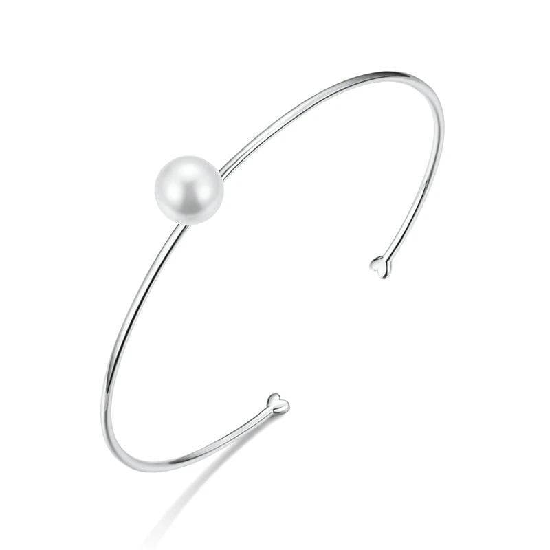 Silver & Pearl Open Bangle Bracelet