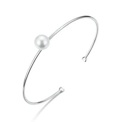Silver & Pearl Open Bangle Bracelet