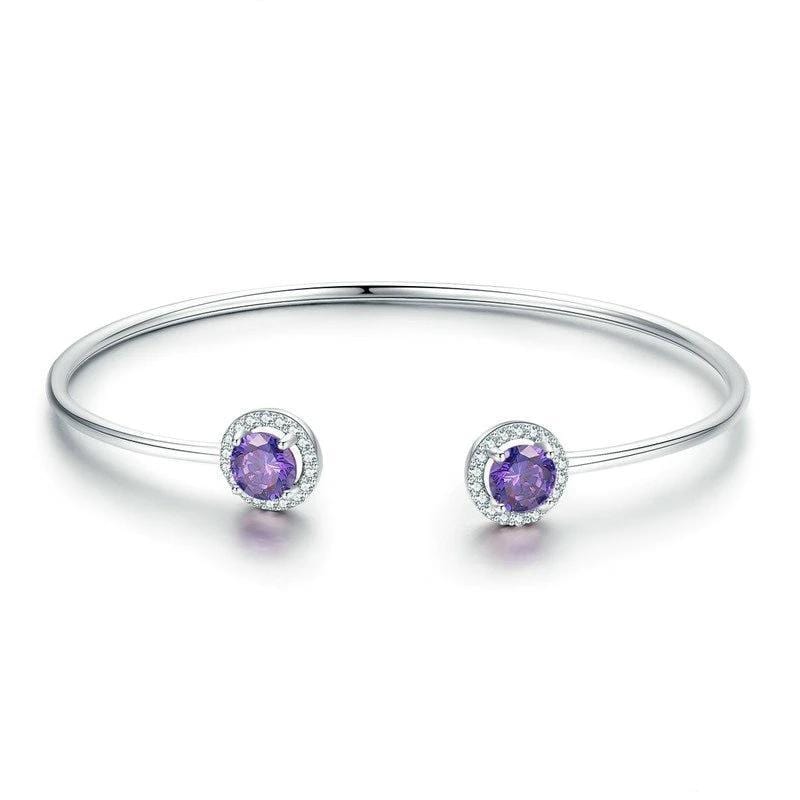 Sterling Silver Purple Round Cubic Zirconia Bangle Bracelet