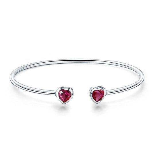 Sterling Silver Red CZ Women Cuff Bangle Bracelet