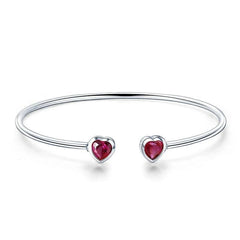 Sterling Silver Red CZ Women Cuff Bangle Bracelet