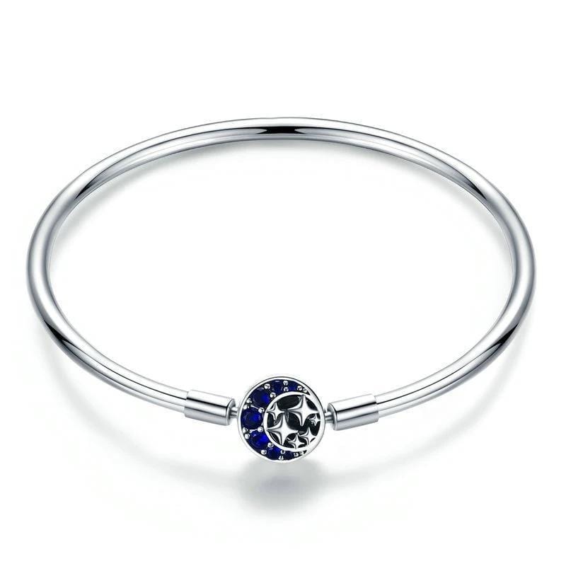 Sterling Silver Blue Moon and Star Bangle Bracelet