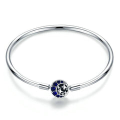 Sterling Silver Blue Moon and Star Bangle Bracelet
