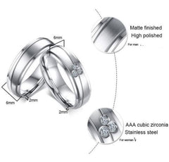 Silver And Crystal couple matching Wedding Band Ring