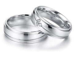 Silver And Crystal couple matching Wedding Band Ring