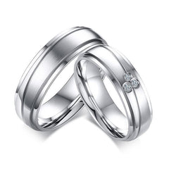 Silver And Crystal couple matching Wedding Band Ring