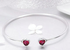 Sterling Silver Red CZ Women Cuff Bangle Bracelet