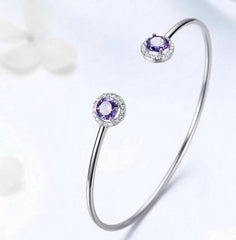 Sterling Silver Purple Round Cubic Zirconia Bangle Bracelet