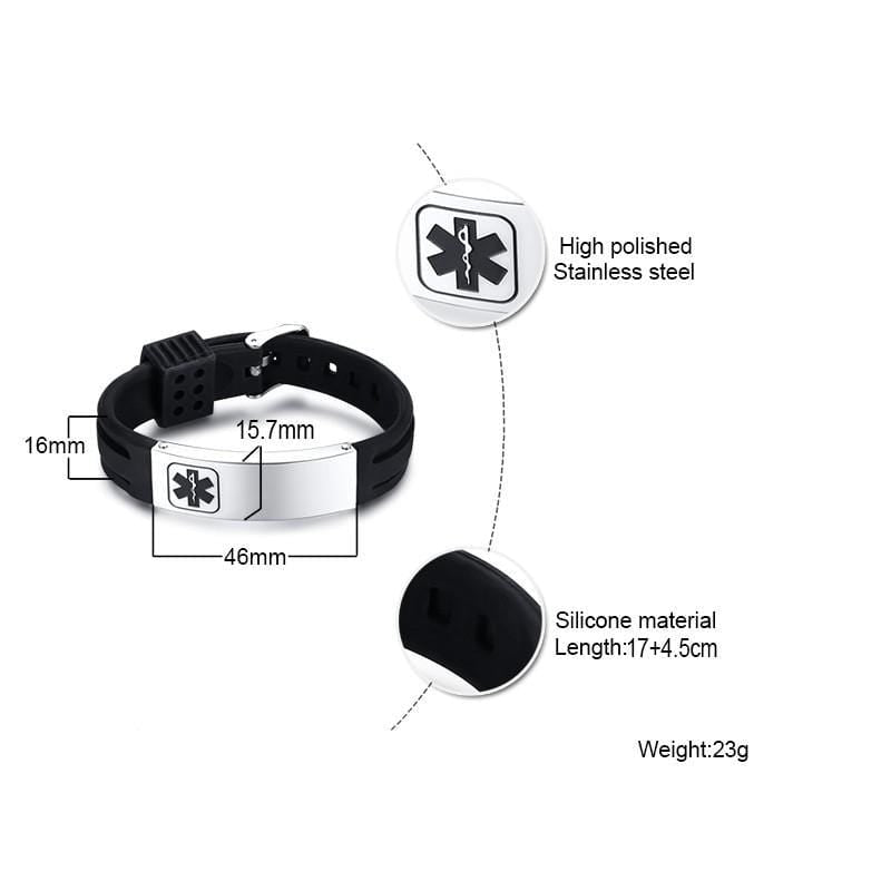 Medical Custom Engraved Silicone Adjustable Alert Bracelet