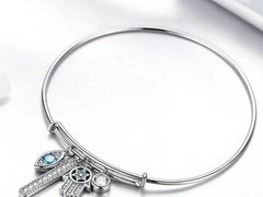 Sterling Silver Hamsa Bangle Bracelet
