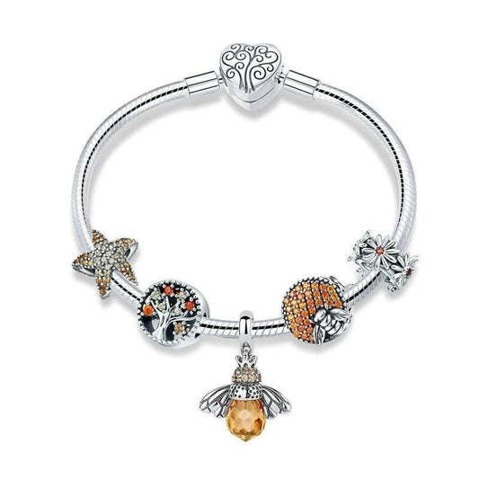 Sterling Silver  Starfish  Bee  Charm Bracelet