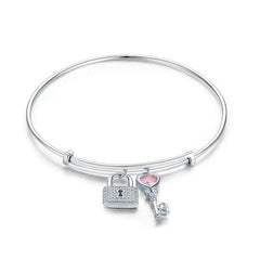 Sterling Silver Lock & Heart Bangle Bracelet