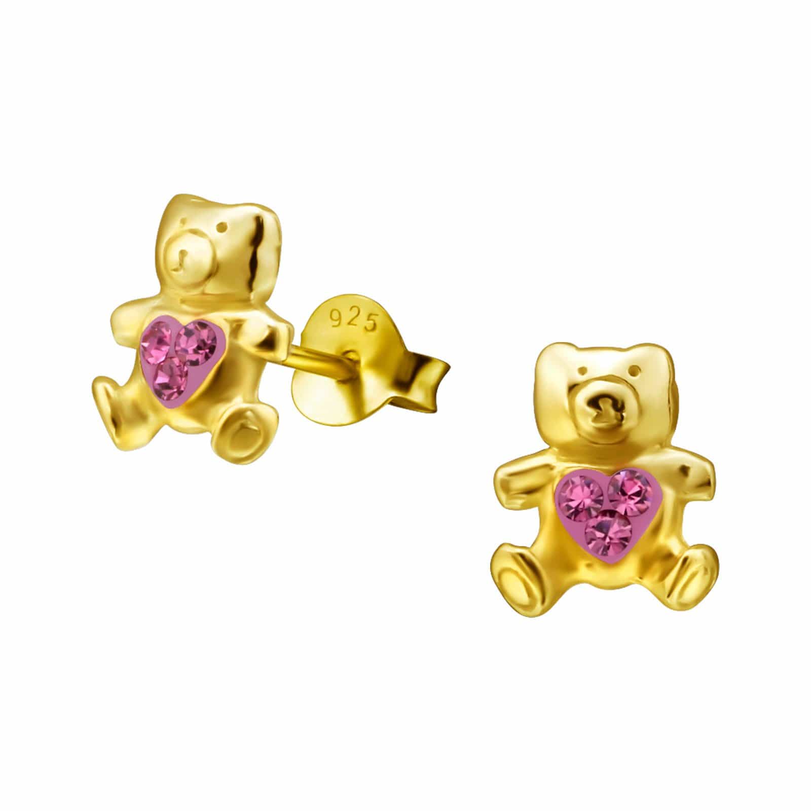 14K Gold Plated Kids Bear Earrings rose