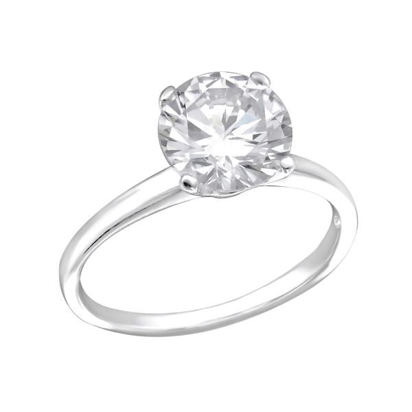 Sterling silver solitaire engagement ring with an 8 mm round cubic zirconia, four-prong setting and polished band in US sizes 5–9, Australia.