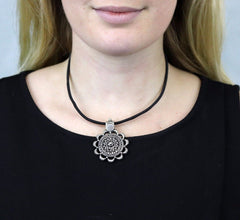 Solid Sterling Silver Detailed Flower Pendant Necklace