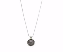 Solid Sterling Silver Detailed Flower Pendant Necklace
