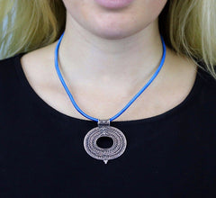 Solid Sterling Silver Tribal Circle Pendant Necklace