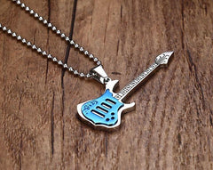 Stainless Steel Guitar Pendant Necklaces for Men