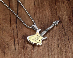 Stainless Steel Guitar Pendant Necklaces for Men