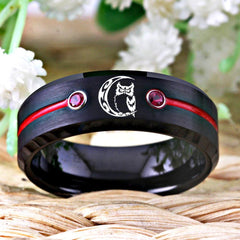 Tungsten Owl Moon Ring