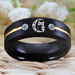 Tungsten Owl Moon Ring