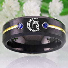 Tungsten Owl Moon Ring