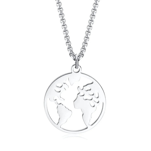 Steel World Map Pendant