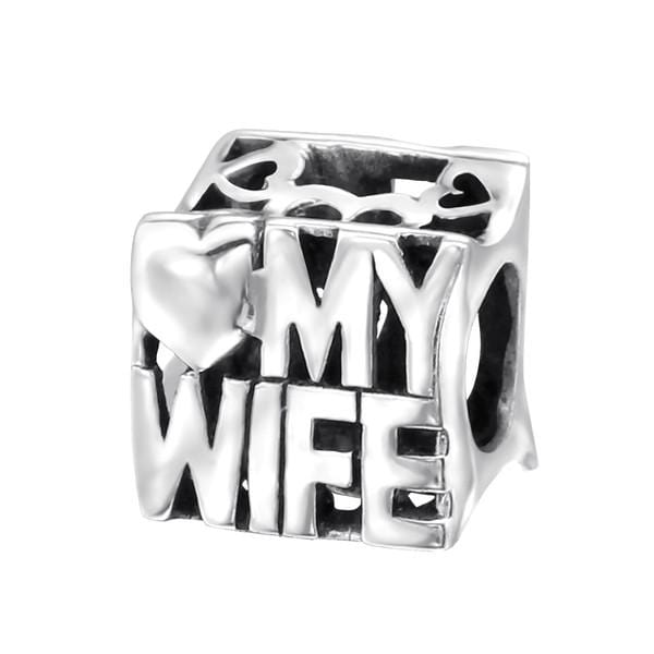 Silver Love My Wife Charm Bead