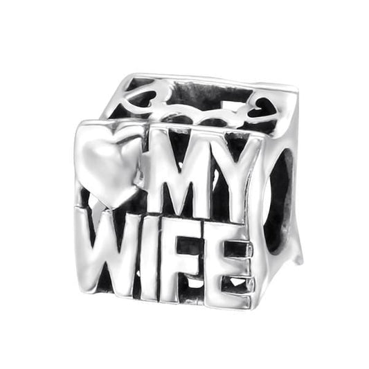 Silver Love My Wife Charm Bead