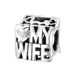 Silver Love My Wife Charm Bead