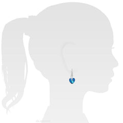 Silver Drop Earrings With Blue Crystal Hearts